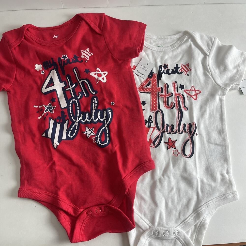 2-pc My First‎ 4th Fourth of July Red White Stars Baby Bodysuit Unisex 18-24m